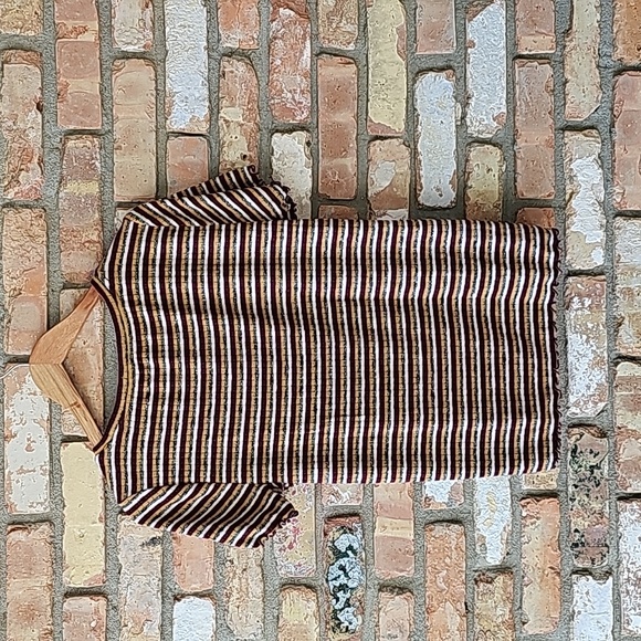 Loft Ribbed Ruffle Striped Fitted Short Sleeved Blouse - Picture 5 of 9